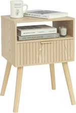 MaxSmeo Small Nightstand Wood Bedside Table with Drawer, 1 Pack Natutal 