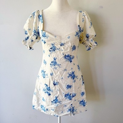 Francescas Women Floral Linen Blend Milkmaid Dress Small Cottage Boho Babydoll