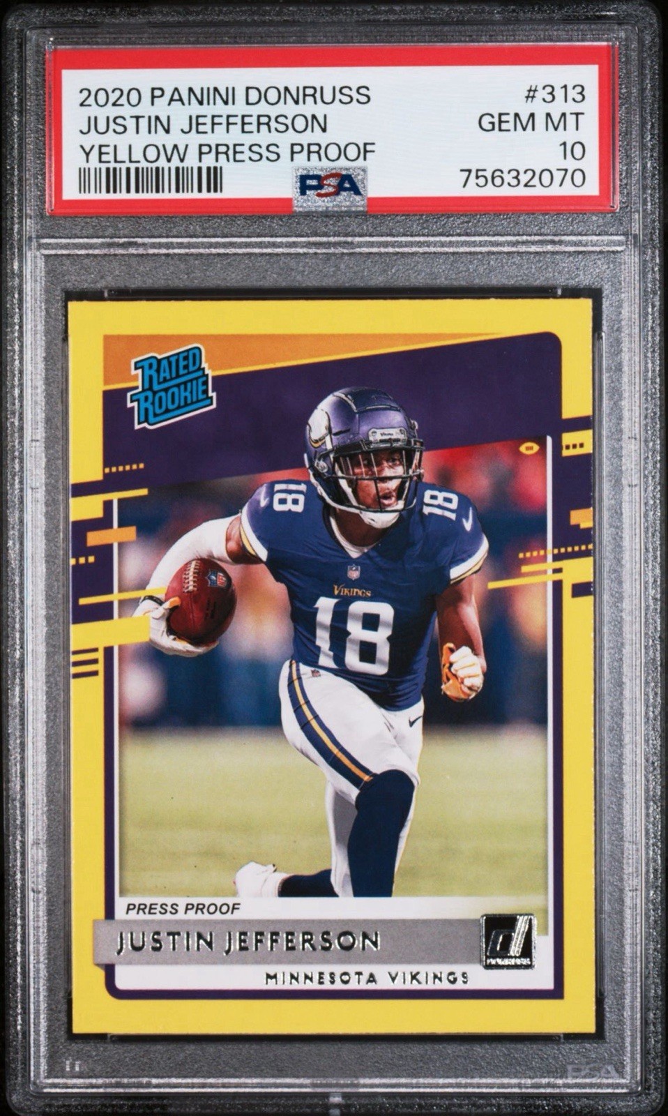 2020 PANINI DONRUSS | YELLOW PRESS PROOF ROOKIE JUSTIN JEFFERSON #313 PSA GEM 10