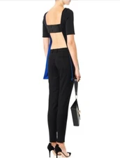 NEW ATTO Sexy Black & Blue Leather Accented Open Back Dress (Size 38/6) - $1,395