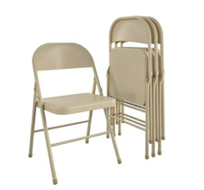 4 Pieces Steel Folding Chair Heavy Duty and Durable Steel Frame Beige NEW