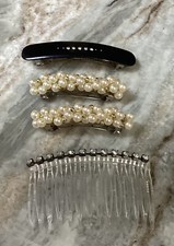 VTG Hair Clips/Barrettes/ Rhinestone Comb-Lot Of 4
