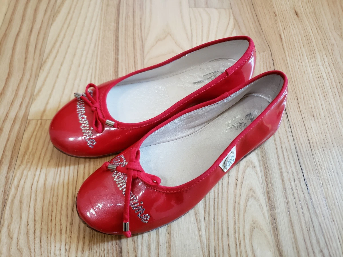 MISS BLUMARINE Girl's Red Patent Leather Shoes with Rhinestone Detail -  Italy