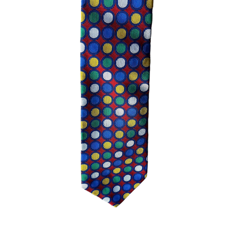 Bullock & Jones Handmade Woven Silk Repp Necktie VIBRANT Multicolor POLKA DOT 56