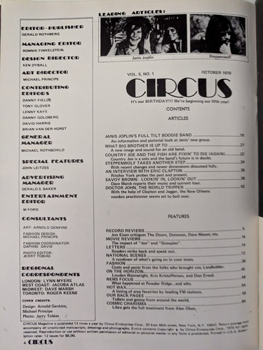 CIRCUS Magazine October 1970 Janis Joplin, Steppenwolf, Dr. John, Eric Clapton - Picture 2 of 16