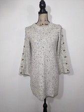 Madewell XS Button Sleeve Sweater Dress Cream Speckled Wool Blend Long Sleeve