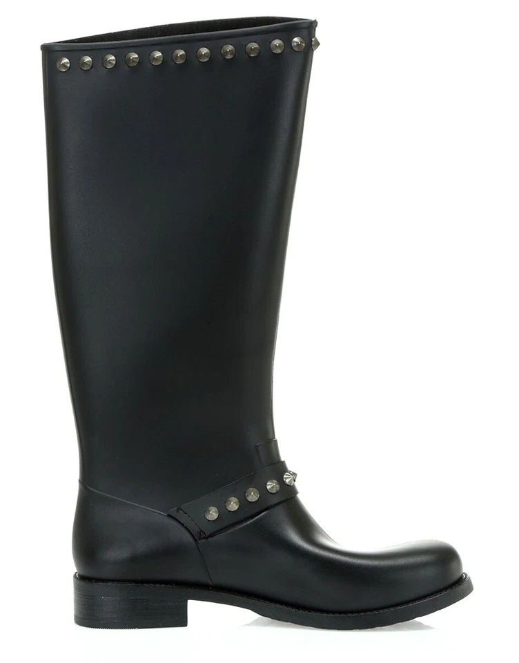 Mujeres DIESEL Negro Goma Tachonado Alto Botas de Lluvia Hebilla Zapatos Talla 37 ¡NUEVO! Foto 4 de 4