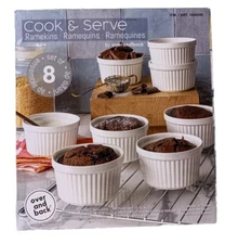 Set of 8 Overandback WHITE RAMEKIN Stoneware Baking Dishes 10 FL OZ New