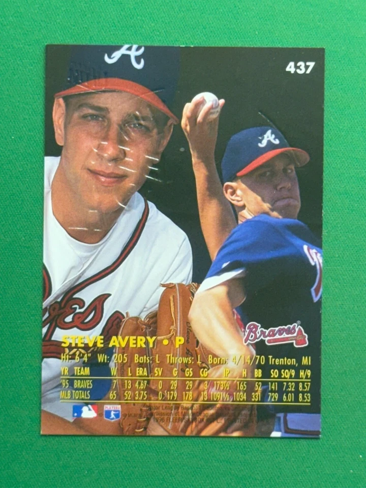 1996 Fleer Ultra Baseball Series 2 #437 Steve Avery Gold Medallion Parallel - Image 2 of 2