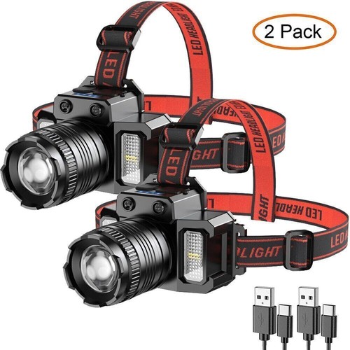 2 Pack Super Bright 5-Modes 360° USB Rechargeable LED Headlamp Camping Torch