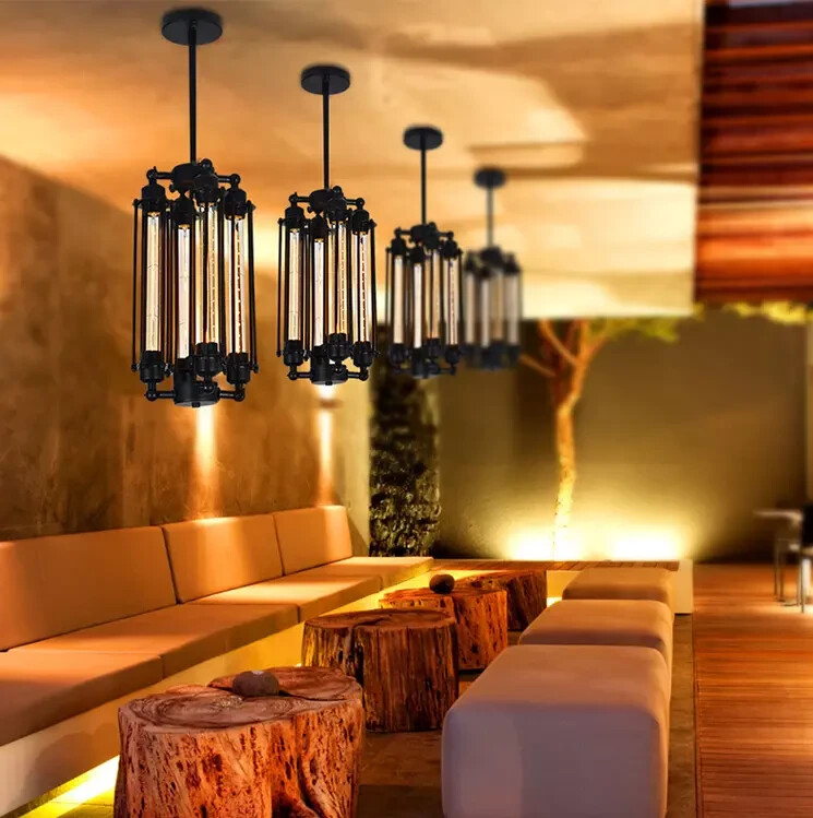 Vintage Industrial Ceiling Chandeliers Steampunk 4-Light Pendant Lamp Fixtures