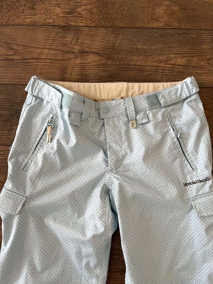 Pantalones de snowboard/esquí de mezcla especial para mujer cremallera media carga lunares azul claro Foto 2 de 4