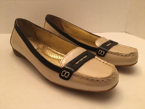 black and cream loafers