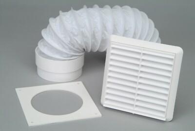 Wandentlüfter PVC Set Wäschetrockner Außenabzug weiß festes Gitter 4'' 100 mm