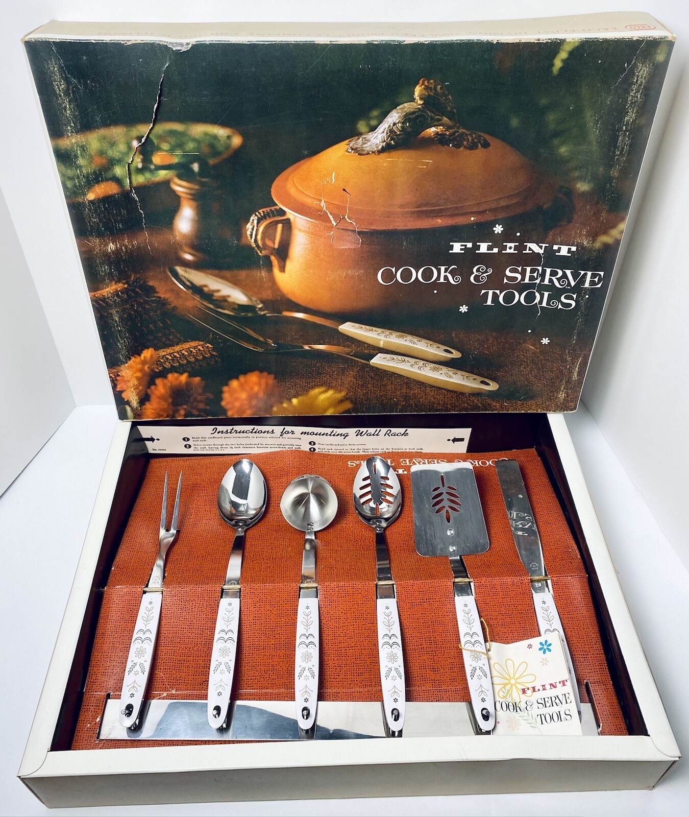 Vintage Flint Cooking Tools Harvest Wheat Kitchen Utensils Set 7 Rack