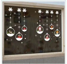 Christmas Santa Claus Reindeer Snowflake Ornament Clings Xmas Window Stickers