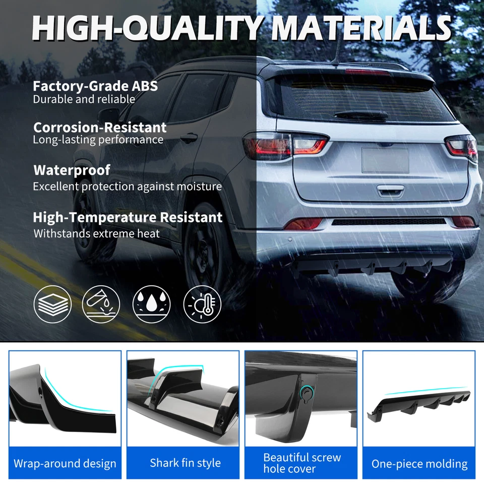 For Volkswagen Passat Car Rear Bumper Diffuser Lip Spoiler Splitter Gloss Black - Image 3 of 4