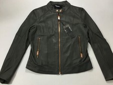 Diesel Women L-lory-c Leather Zip Up Jacket $698 Mudd Gray Size L