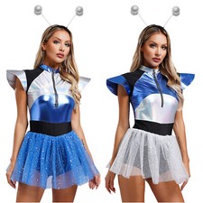 Womens Space Alien Party Cosplay Clubwear Costumes Stage Dress Rave Astronaut