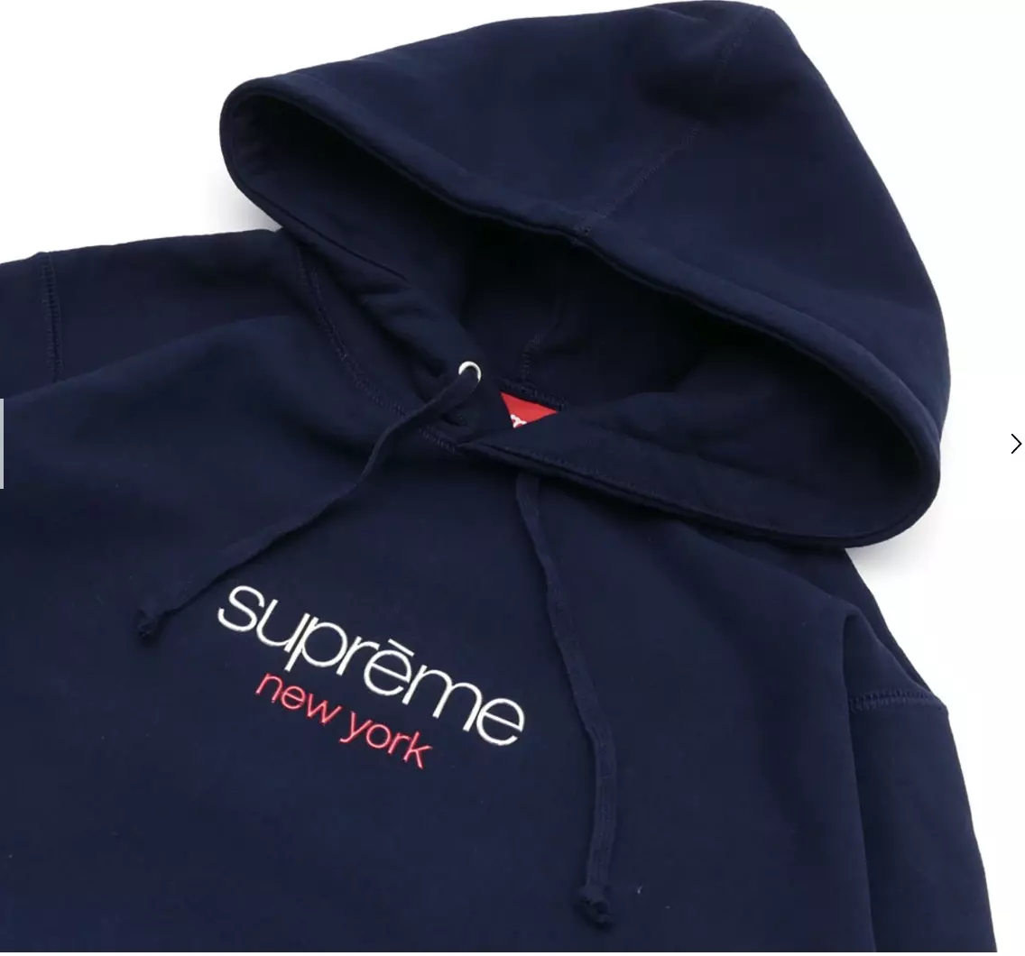 SUPREME CHROME CLASSIC LOGO HOODED SWEATSHIRT NAVY SIZE MEDIUM BOX LOGO
