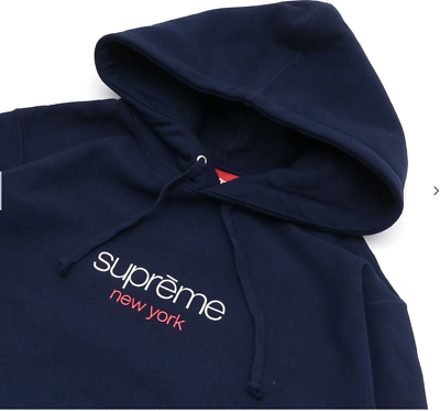 SUPREME CHROME CLASSIC LOGO HOODED SWEATSHIRT NAVY SIZE SUPREME CHROME CLASSIC LOGO HOODED SWEATSHIRT NAVY SIZE