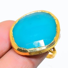 Aqua Chalcedony Gemstone 925 Sterling Silver Jewelry Ring Size Adjustable G544