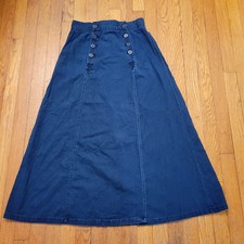 New York Line Vintage Denim Maxi Skirt Blue Anchor Button 10 Western Boho Grunge
