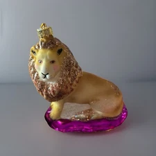 Cody Foster & Co Glass Magestic Lion On Purple Pillow Christmas Ornament EPOC