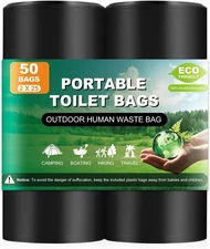 50 Portable Toilet Bags, Thick Biodegradable 1 Count (Pack of 50), Black 