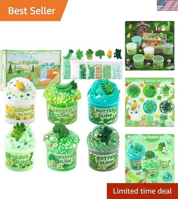 Creative 6-Pack Green Slime Set with Crunchy Add-ins - Perfect for Kids' Parties