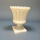 Vintage Milk Glass Paneled Scalloped Vase Urn Compote Square Pedestal Base