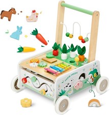 Wooden Baby Push Walker with Interactive Panel and Learning Toys