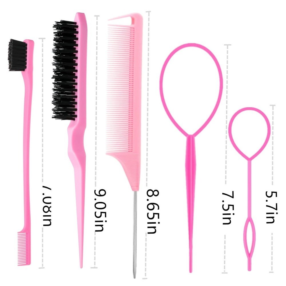 8 Piece Hair Brush Set with 4 Topsy Tail Tools Teasing Brush Edge Control Brush