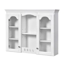 White Wall Mounted Medicine Cabinet with 2 Glass Doors, Adjustable Shelf & Over