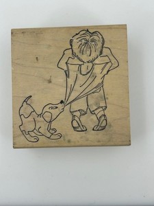 Art Impressions Puppy Dog Pulling on Little Boys Shirt Wood Mount Rubber Stamp