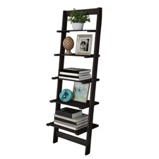 5-Tier Ladder Shelf - 50-Inch Narrow Leaning Bookshelf - Wooden Bookcase for ...
