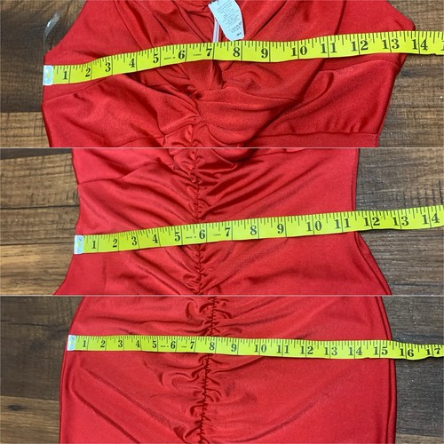 Red Ruched Maxi Dress Sleeveless Deep V Neck Evening Gown Size M - Picture 4 of 10