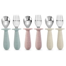 PandaEar 6 Pieces Baby Toddler Silicone Stainless One Size, Blue Pink White