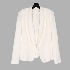 LE LIS White STRETCH TWILL Open Front FAUX POCKETS Lined BLAZER/JACKET Sz M