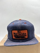 Vintage N.L. Well Service Hat USA Made Denim Patch Oil Rig Cap 6 3/4  7 3/4