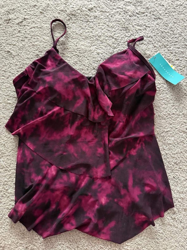Aqua Green Tie Dye Tankini Swim Shorts Pink Black Adjustable Strap Small NWT