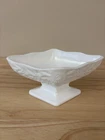 Vintage Milk Glass Footed Diamond Shaped Candy Dish Flowers Daisies 6 1/2"X 3"