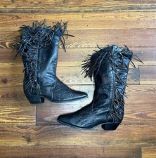 Rodeo Boots Vintage Dingo Black Leather Slouchy Women s Sz 6 Cowgirl Western