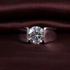 3Ct Round Cut Natural Moissanite Solitaire Engagement Ring 14k White Gold Plated