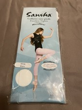 SANSHA Girl  s FOOTLESS TIGHTS Med/Large 7-12 Years WHITE Stretch Microfiber-NEW