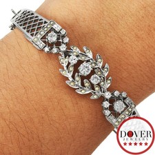 Estate 0.90ct Diamond Seed Pearl 14K Gold Filigree Bangle Bracelet 17.1 Gr NR