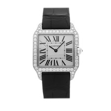 Cartier Santos Dumont White Gold Quartz Diamond Strap Watch WH100251