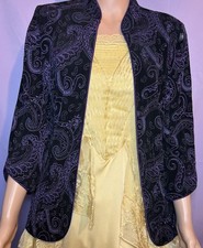 Alex Evenings Black/Purple Jacket Glitter Paisley Sz M/L Knit Stretch 3/4 Sleeve