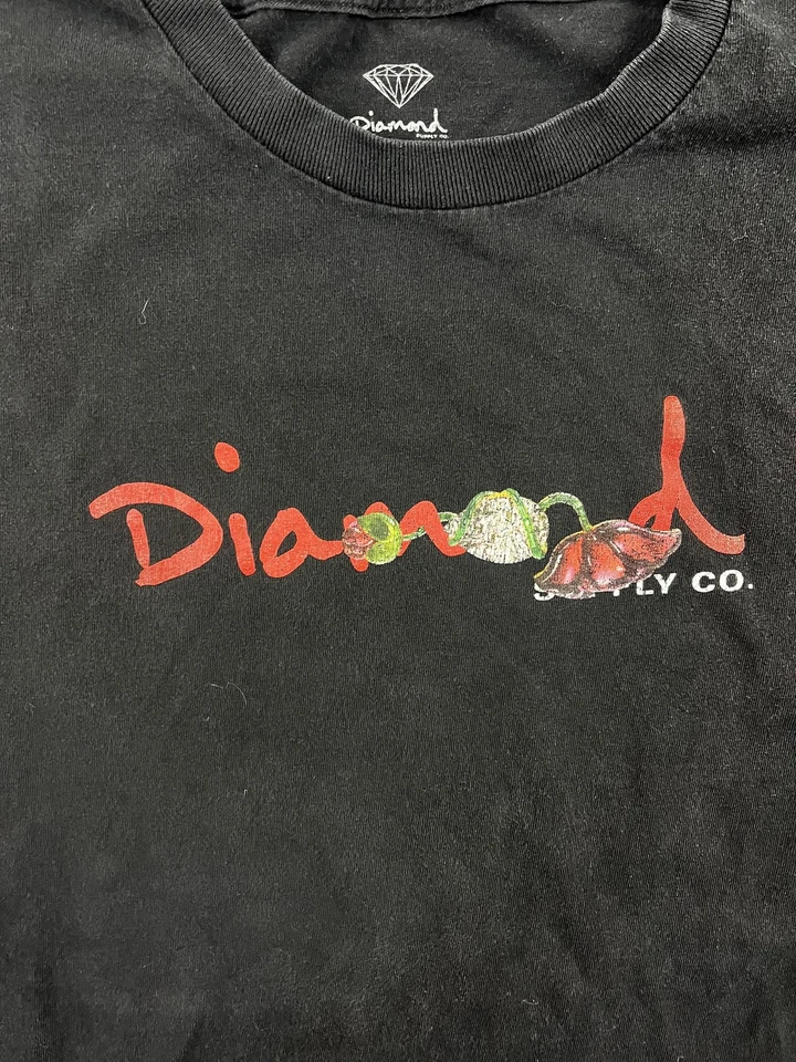 Camisa Diamond Supply Co Para Hombres XL Negra Gráfico Logo Escritura Floral Ropa de Calle Camiseta Foto 2 de 4