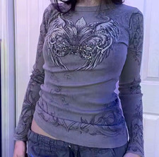 Women s Gray M Cotton Knit Long Sleeve Rhines...